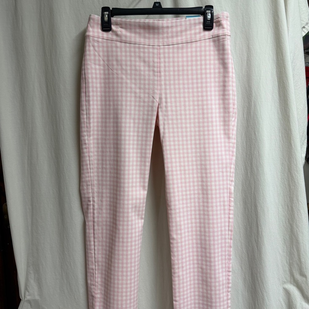 NWT J.McLaughlin Masie Pants Pink White Gingham Check Slim Ankle Trousers 8 - Picture 2 of 9